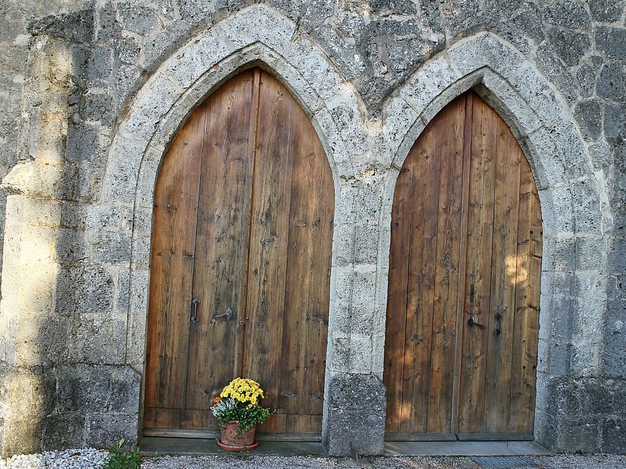 input, door, double door, gate, quarry stone, middle ages, gothic HD wallpaper