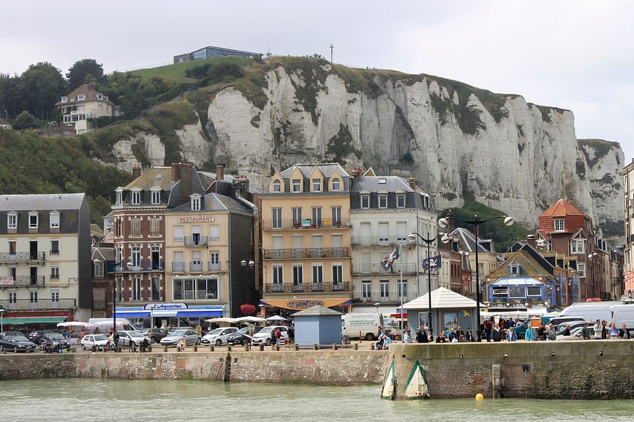 france, normandy, coast, cliffs, beach, rock, white cliffs HD wallpaper