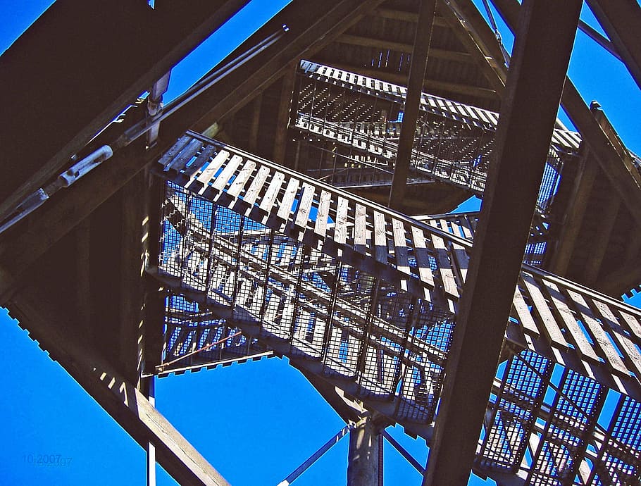 observation tower, emergence, stairs, upward, gradually, sky HD wallpaper