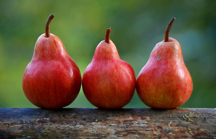 three red pear fruits, pears, diet, healthy, nutrition, food HD wallpaper
