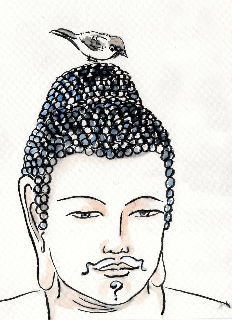 painting, the buddha, bird, creativity, headshot, human representation HD wallpaper