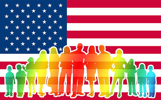 crowd, usa, flag, america, human, silhouettes, personal, group of people HD wallpaper