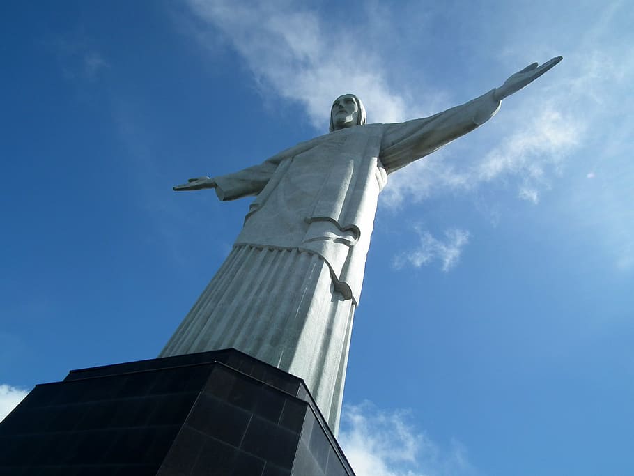 brazil, christ, redeemer, sky, low angle view, statue, sculpture HD wallpaper