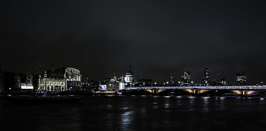 lighted buildings during nighttime, river, london, thames, architecture HD wallpaper