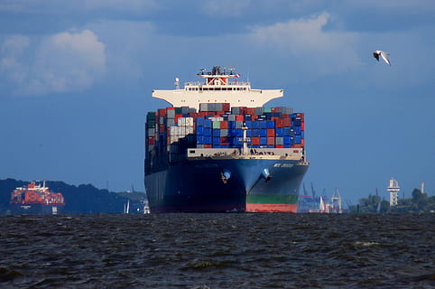 ship, container, elbe, seafaring, port, container ship, shipping HD wallpaper