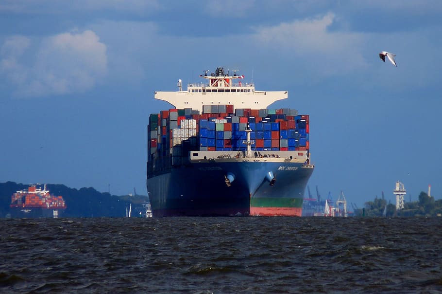 ship, container, elbe, seafaring, port, container ship, shipping