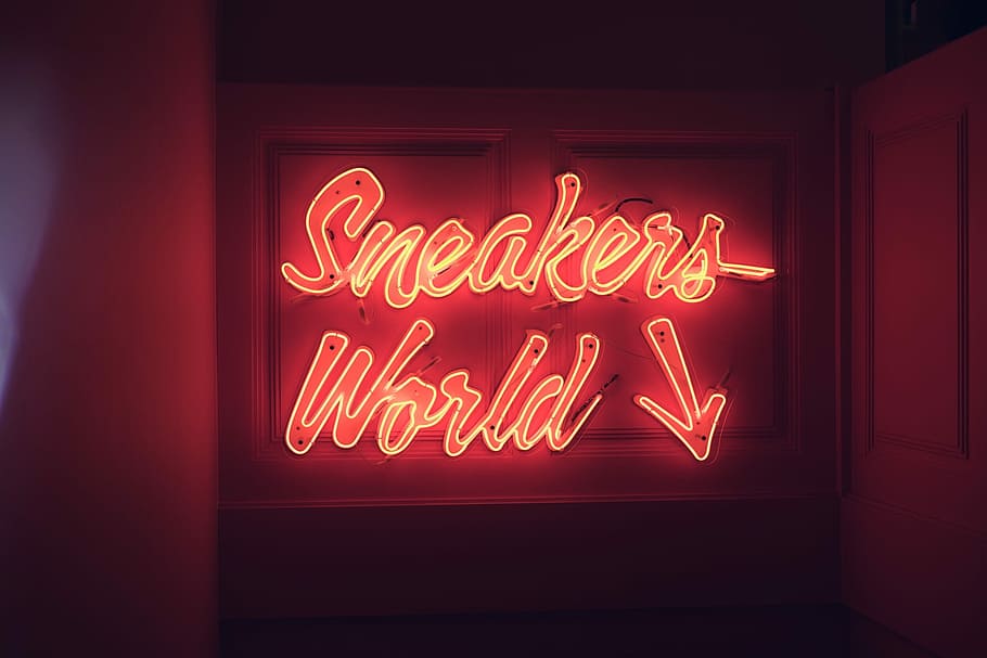 sneakers world neon light signage, Sneakers World neon light signage HD wallpaper