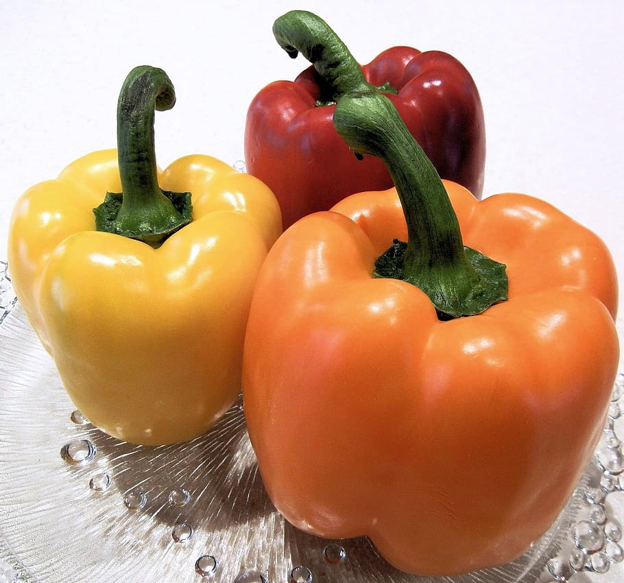 sweet peppers, red, yellow, orange, vegetable, food, food and drink HD wallpaper