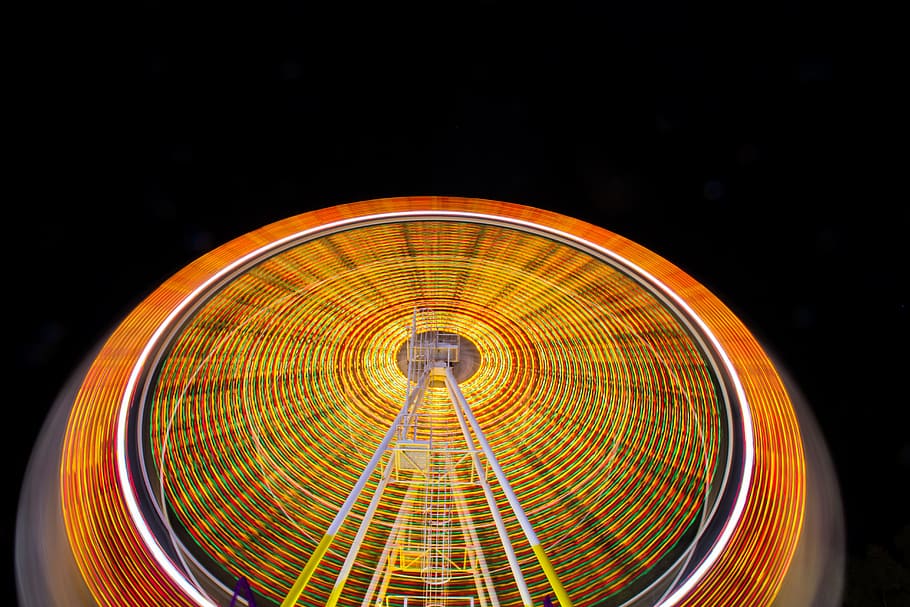 time lapse photography of ferris wheel, orange and white Ferris wheel time lapse photography HD wallpaper