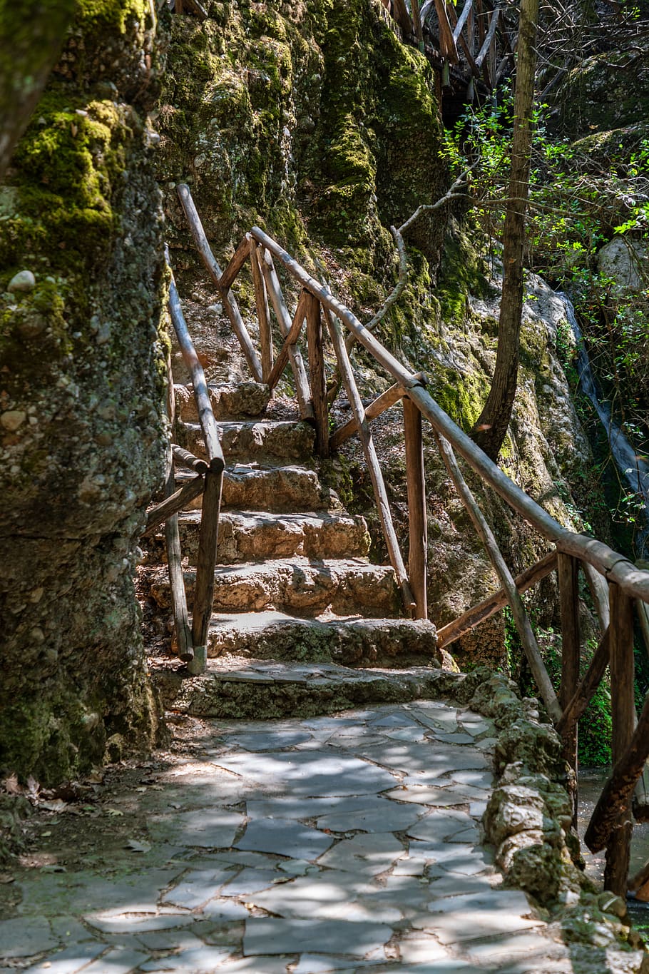 Лестница каменная в джунглях. Лестница из камней в лесу. Туристическое дерево. Stone Stairs Forest. Natural step