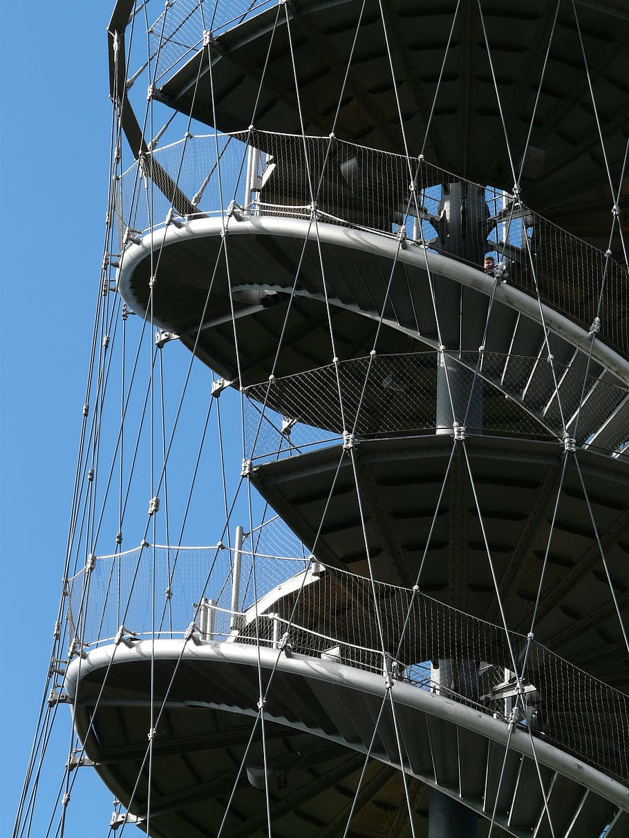 Stairs, Spiral Staircase, Metal, gradually, ropes, steel cables, HD wallpaper