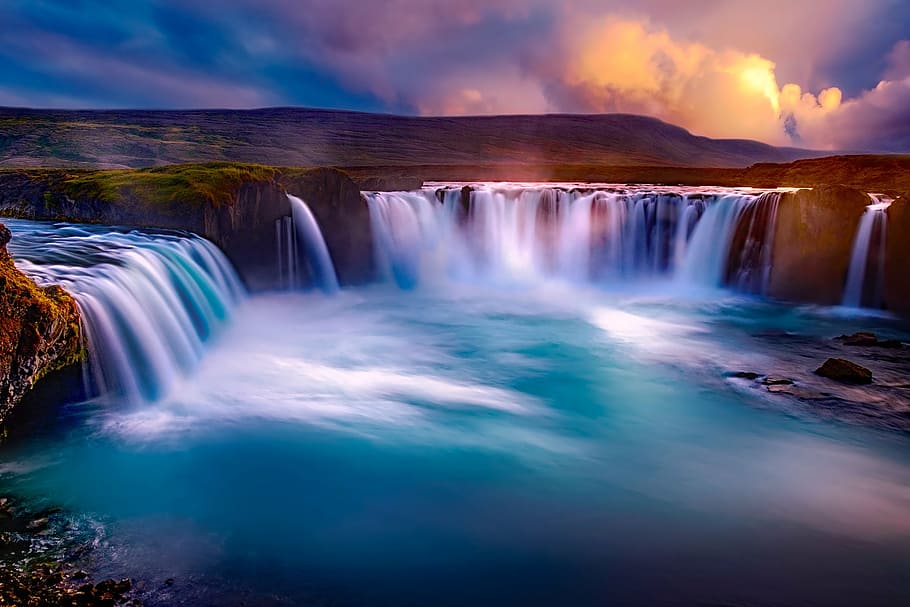 time lapse of waterfalls, gooafoss, iceland, canyon, fjord HD wallpaper