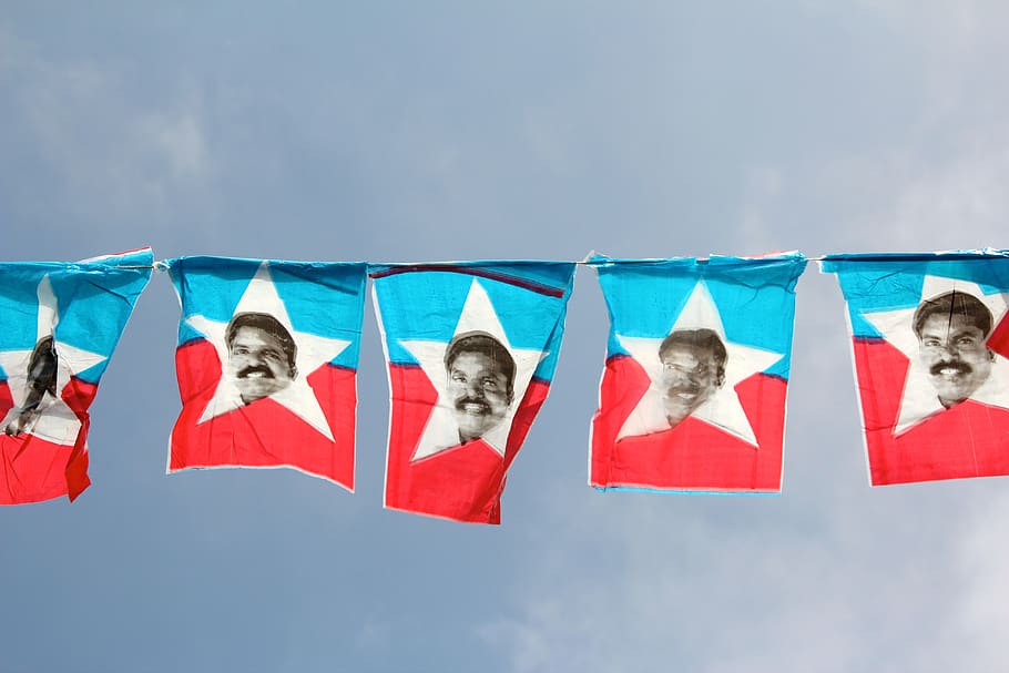 election campaign, pennant, flag, sky, cloud - sky, patriotism HD wallpaper