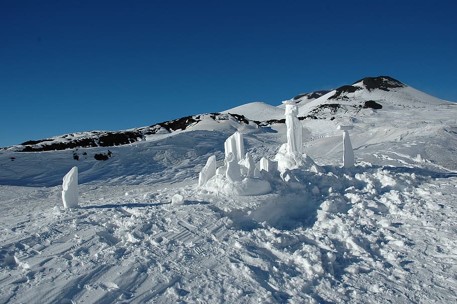 snow, mountain, sculptures, etna, cold temperature, winter HD wallpaper
