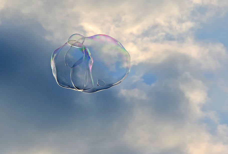 soap bubble, sky, shimmer, float, airy, weightless, fly, blow HD wallpaper