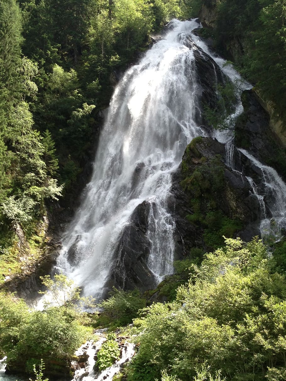 waterfall, grossglockner, austria, beauty in nature, plant HD wallpaper