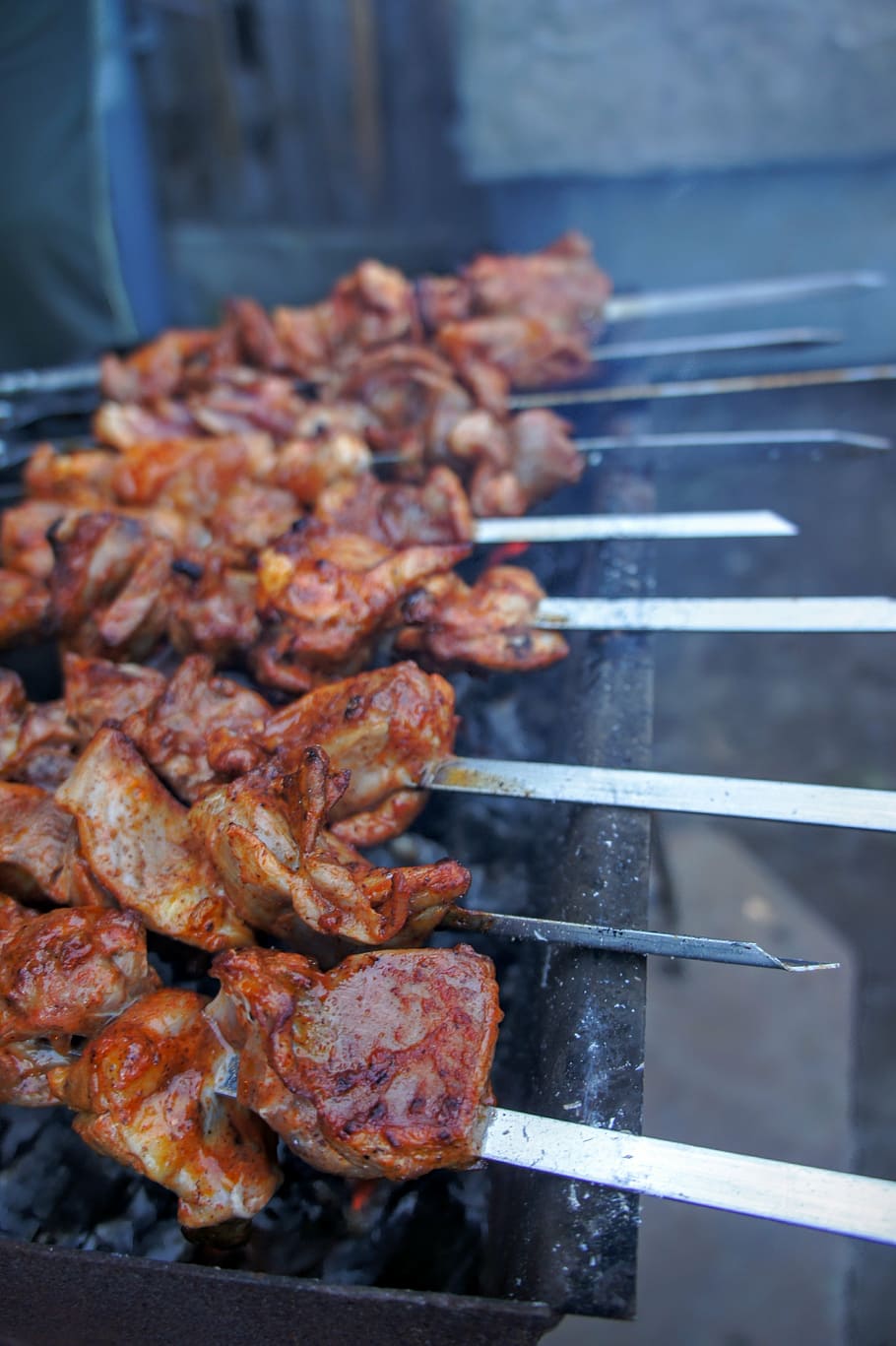 chicken, meat, fleischspiesse, dine, poultry, grilled, food and drink HD wallpaper