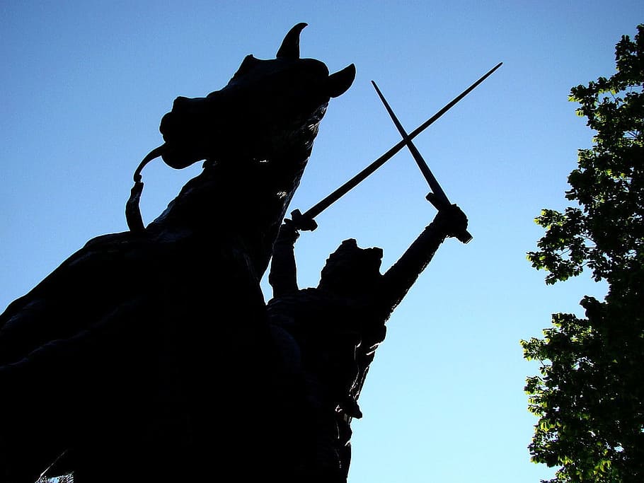 Statue, Horse, Sword, Tree, Sky, king, park, sun, new, york HD wallpaper