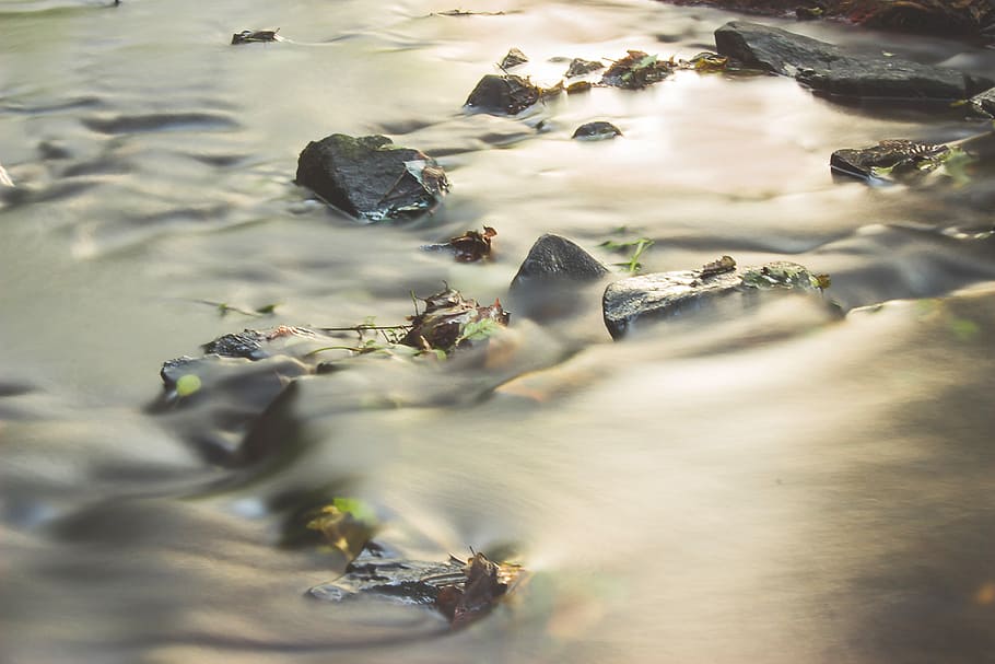 time lapse photography of river at daytime, water, movement, stones