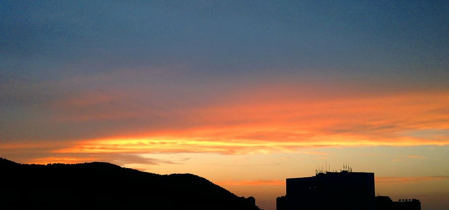 sunset, purely, views, silhouette, sky, architecture, cloud - sky HD wallpaper