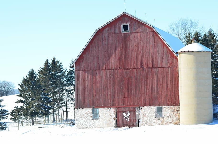 Winter, Barn, Rural, Landscape, red, snow, cold temperature HD wallpaper