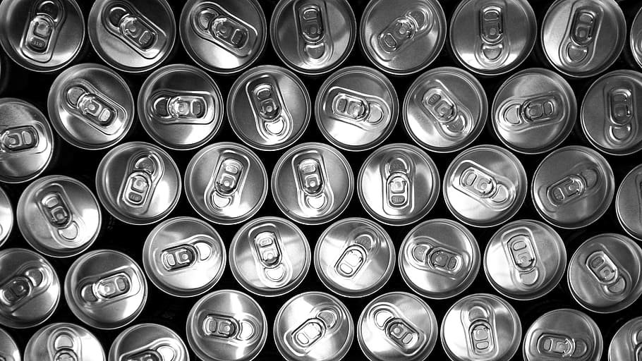 beverage can lot, cans, drinks, pop tabs, drink can, full frame