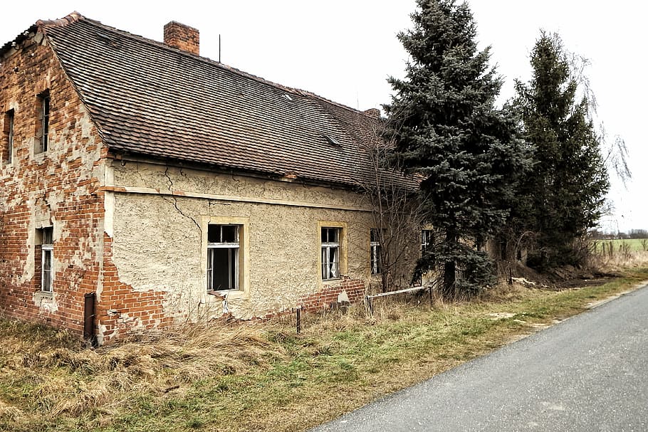 brown house with two green leafed trees during daytime, lost places HD wallpaper