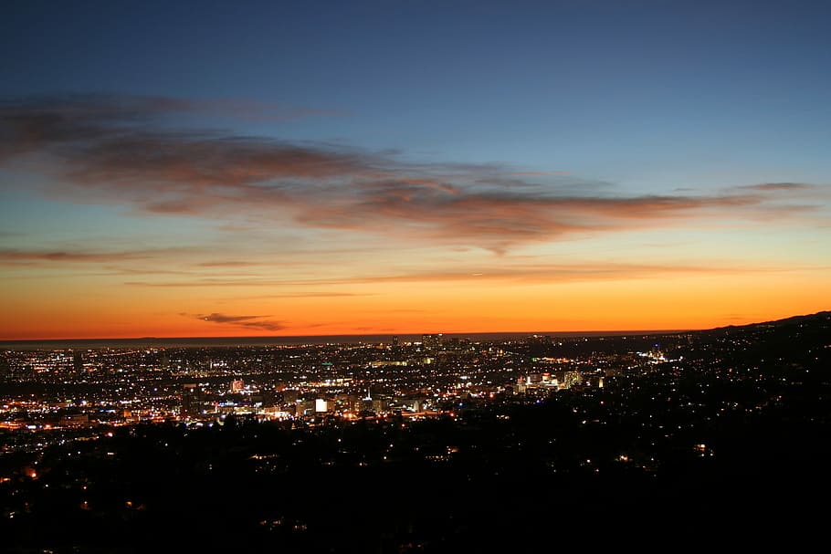 Skyline, Sunset, City, Cityscape, urban, dusk, evening, light HD wallpaper