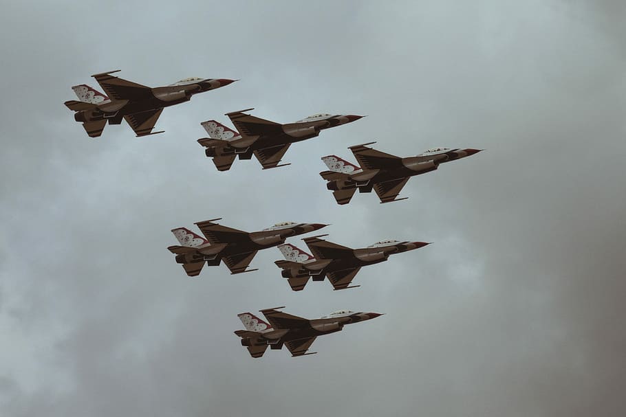 six fighter jets, six gray fighter jets, plane, airplane, military HD wallpaper