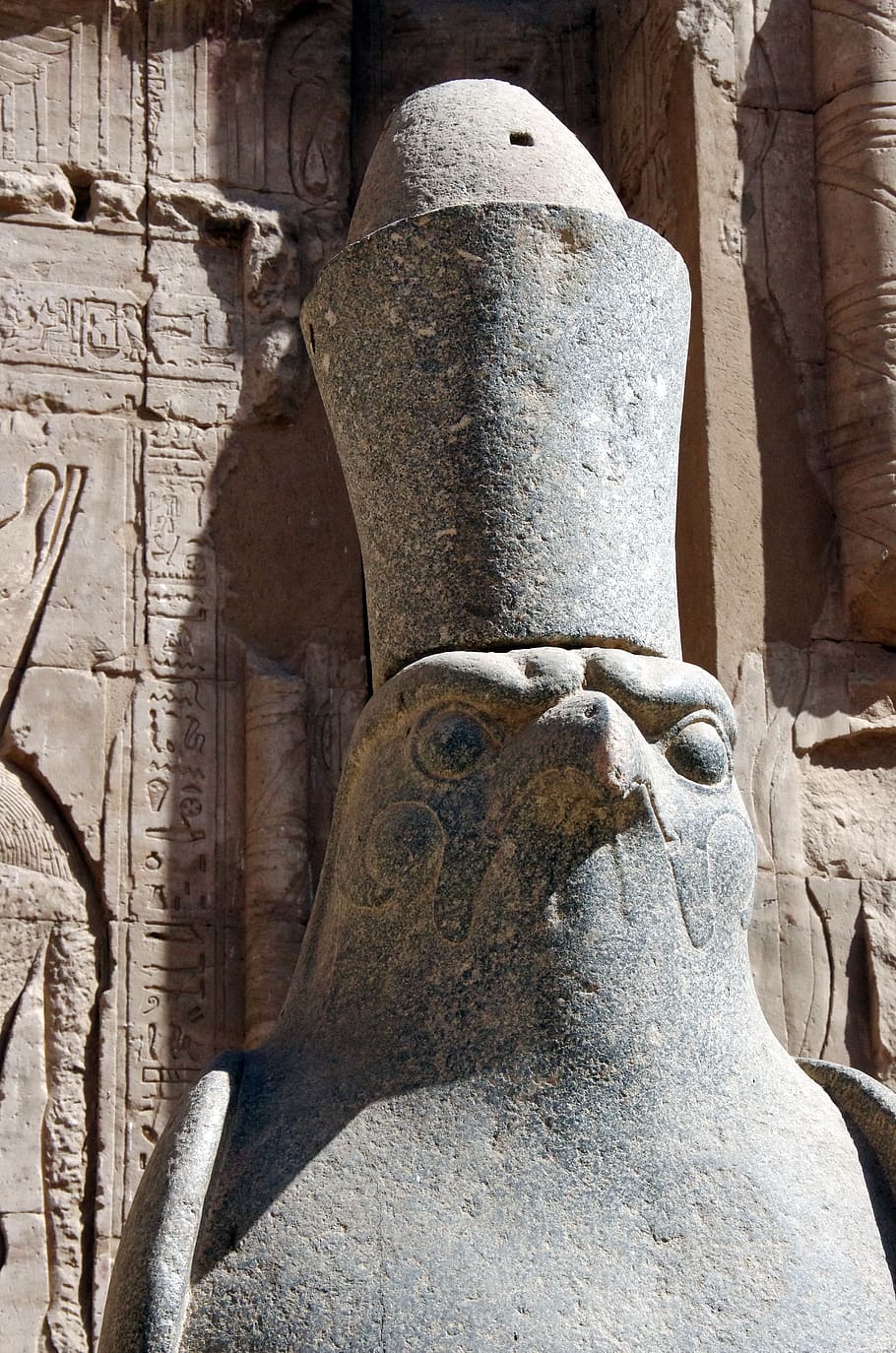 egypt, edfu, temple, statue, horus, divinity, head, falcon