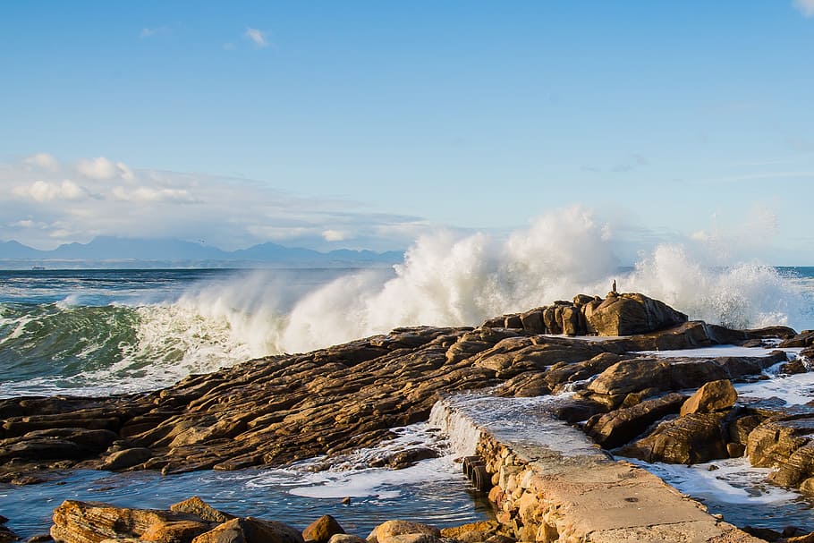 ocean, wave, sea, beach, rock, water, seascape, shore, ocean wave HD wallpaper