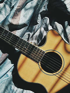 No music. No life., brown single cutaway acoustic guitar on green cloth HD wallpaper
