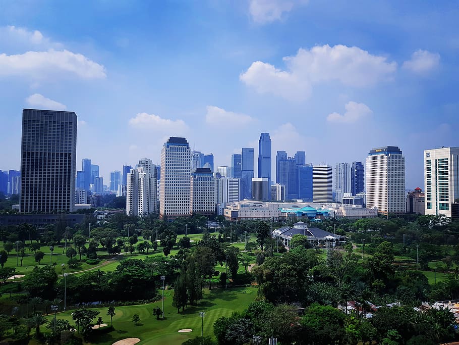 skyline, landscape, city, skyscraper, cityscape, golf, park HD wallpaper
