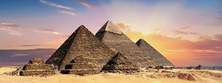 Pyramid under gray and orange clouds, photo, pyramids, egypt HD wallpaper