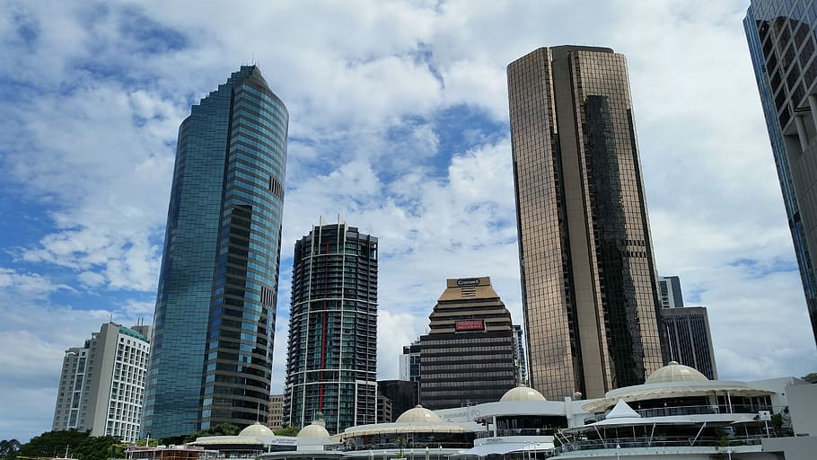 Skyscrapers in Brisbane, Queensland, Australia, city, clouds, HD wallpaper