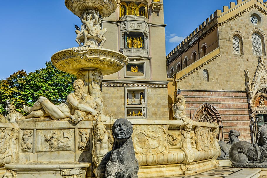 sicily, messina, sculpture, statue, fountain, church, cathedral, HD wallpaper