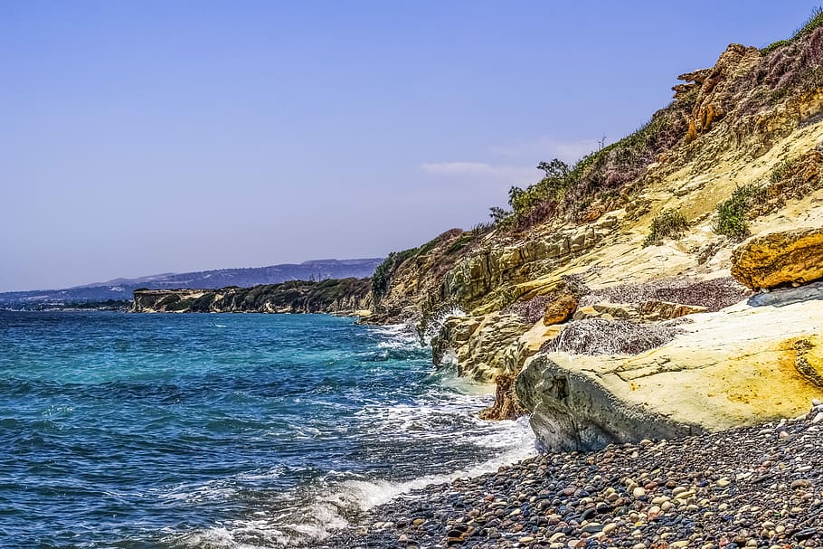 Coastline, Pebbles, rocky, cliff, sea, nature, landscape, shore HD wallpaper