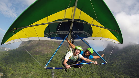 two men riding on glider at daytime, Delta, Brazil, Rj, sport HD wallpaper
