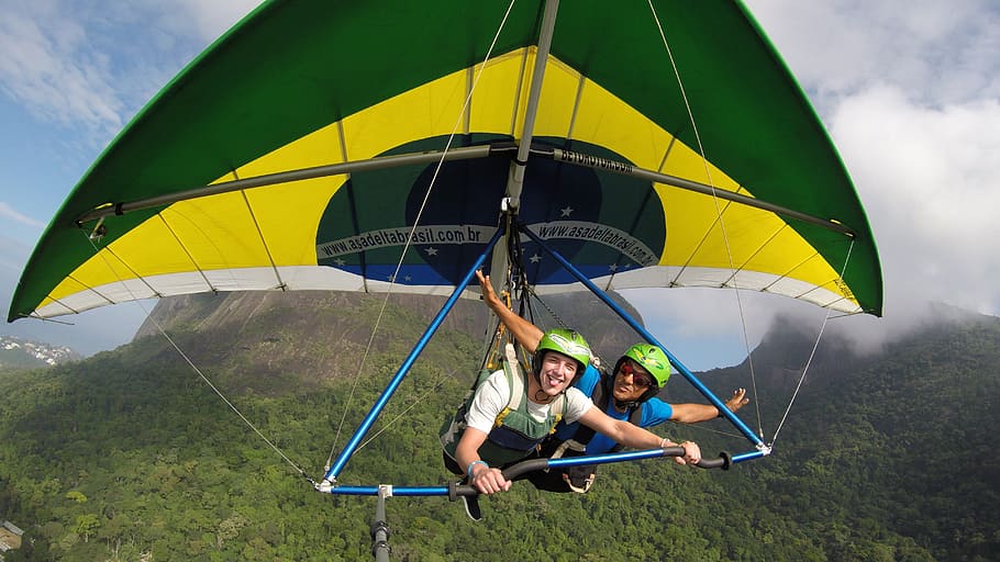 two men riding on glider at daytime, Delta, Brazil, Rj, sport HD wallpaper