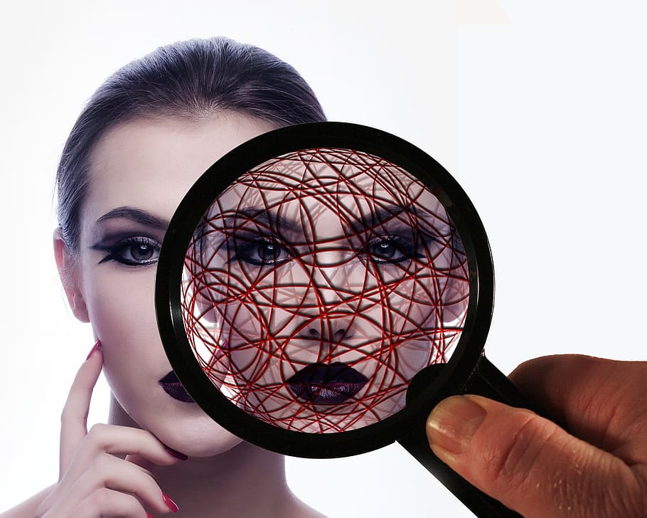 black framed mirror glass, woman, face, head, structure, networks HD wallpaper