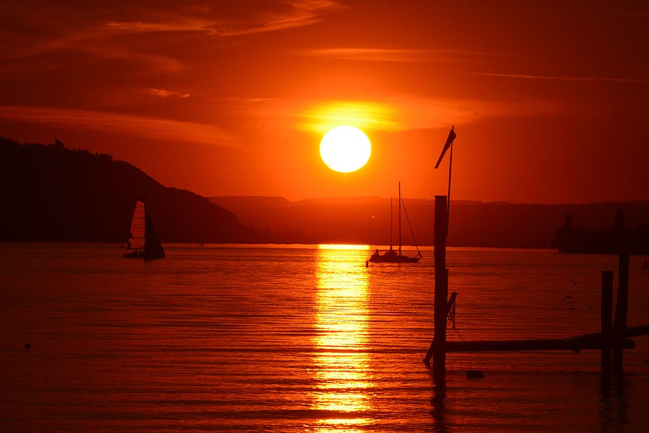 lake constance, sunset, abendstimmung, water, sky, sea, beauty in nature HD wallpaper