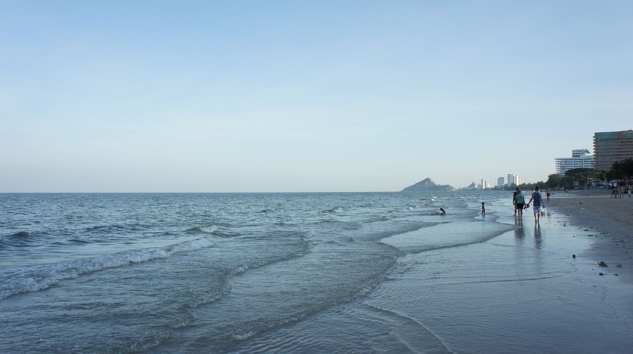 thailand, hai bian, evening, sea, beach, people, water, sky, HD wallpaper
