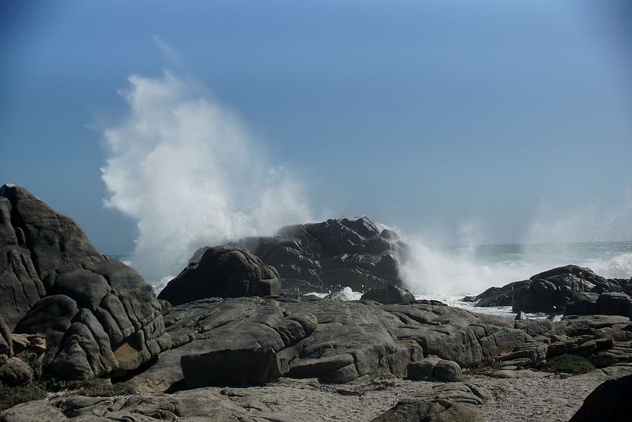 wave, sea, rock, surf, spray, africa, water, solid, rock - object HD wallpaper