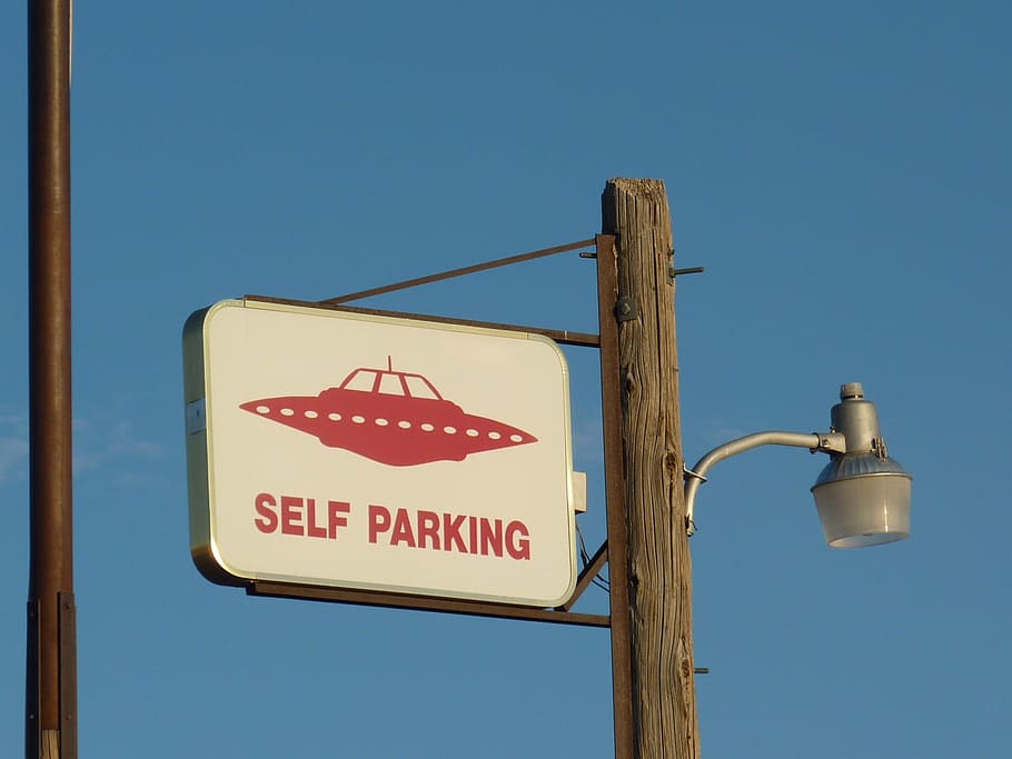 Self Parking signage, alien, area 51, ufo, extraterrestrial highway, HD wallpaper