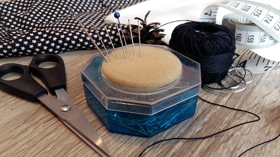 sewing, needle, pin, measuring tape, thread, background, approach HD wallpaper
