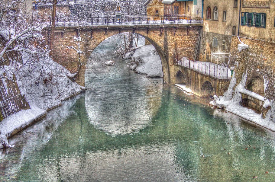 Village, River, House, Bridge, Lovely, hdr, water, architecture HD wallpaper