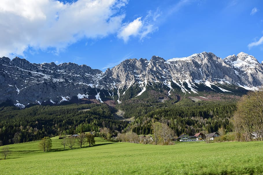 alps, mountains, austria, landscape, village, scenics - nature HD wallpaper