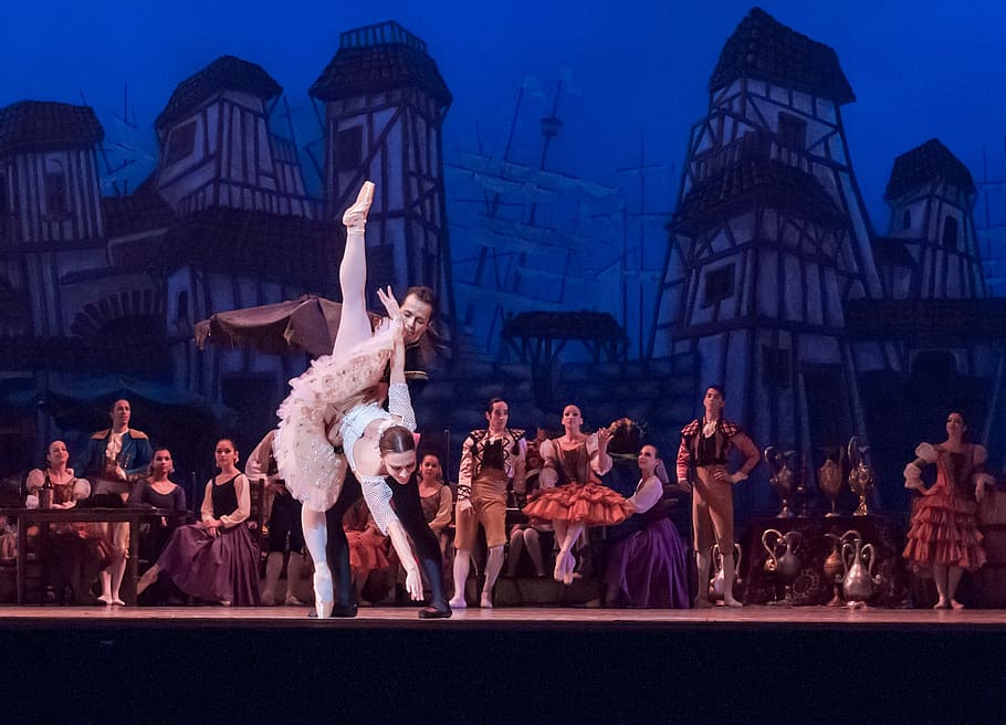 group of theater artists on the stage, ballet, performance, don quixote, HD wallpaper
