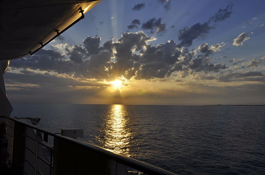 sunset, ship, sea, water, abendstimmung, reeling, romantic HD wallpaper