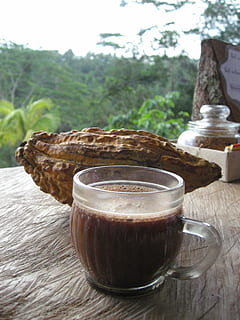 glass coffee on brown surface, bali, cacao, drink, cup, food HD wallpaper